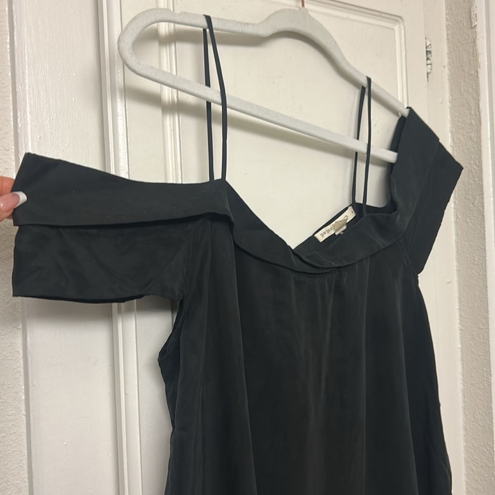 Paper Crown Black Top Off Shoulder Peasant Soft Size Medium Strappy Loose Fit - Picture 4 of 7